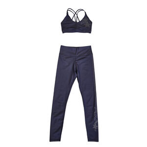 Soul Cycle star patterned workout top and leggings in purple/gray, size small